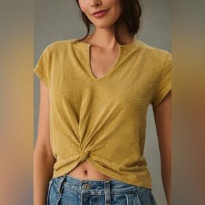 Anthropologie Pilcro Twisted Plunge Cotton Slub Tee in Moss Green Size XS